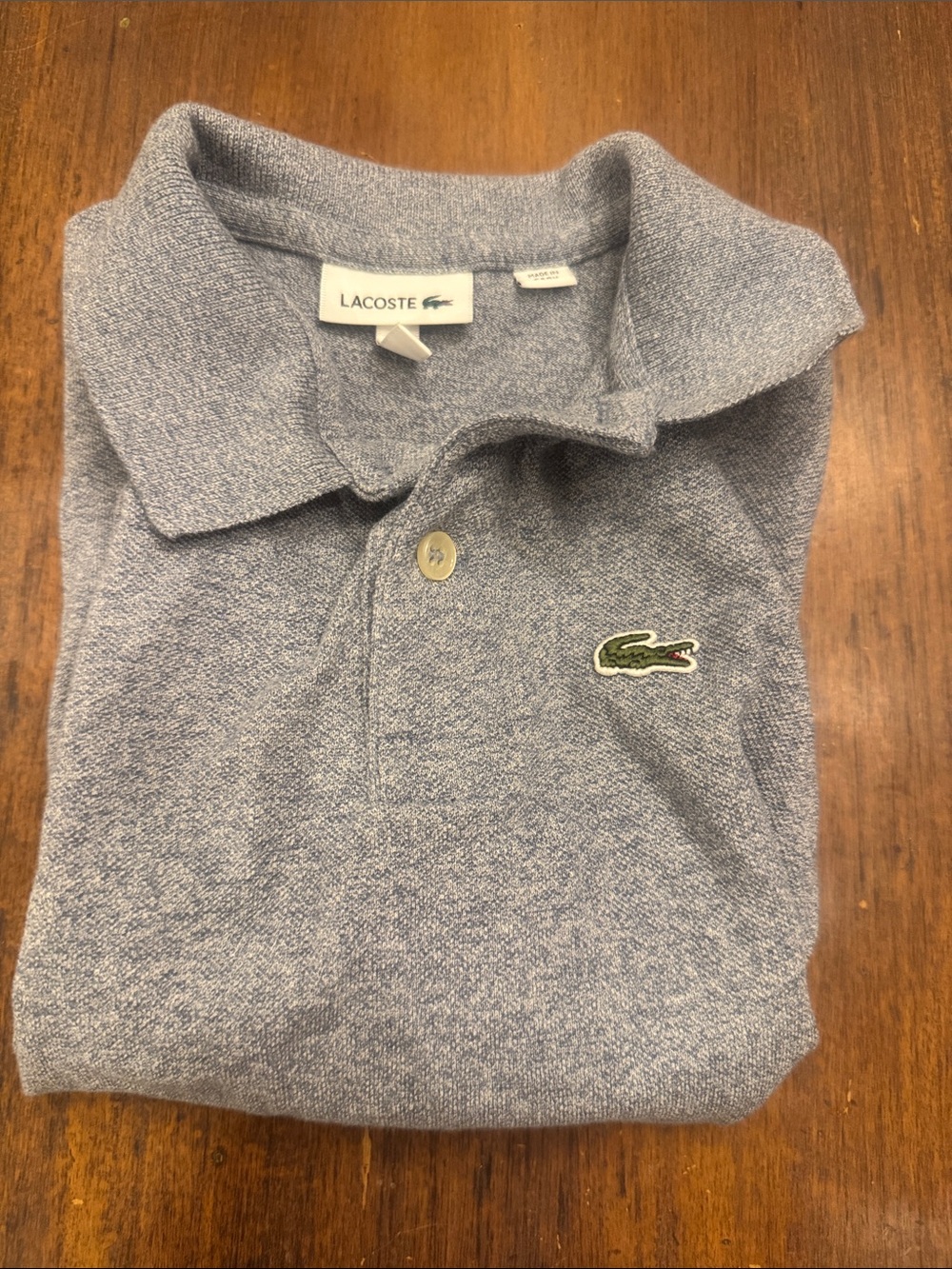 Lacoste Kids Heather Blue Textured Polo with Crocodile Patch